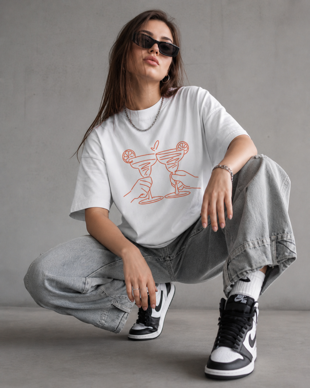 Cheers Line Art Oversized T-Shirt