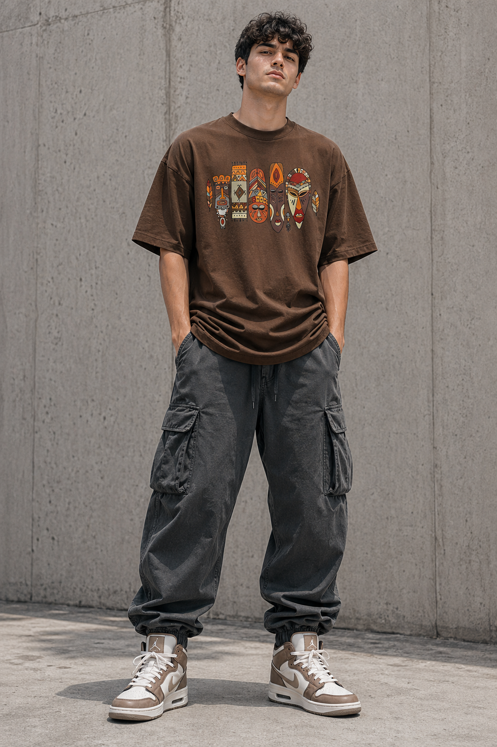 Tribal Mask Graphic Oversized T-Shirt