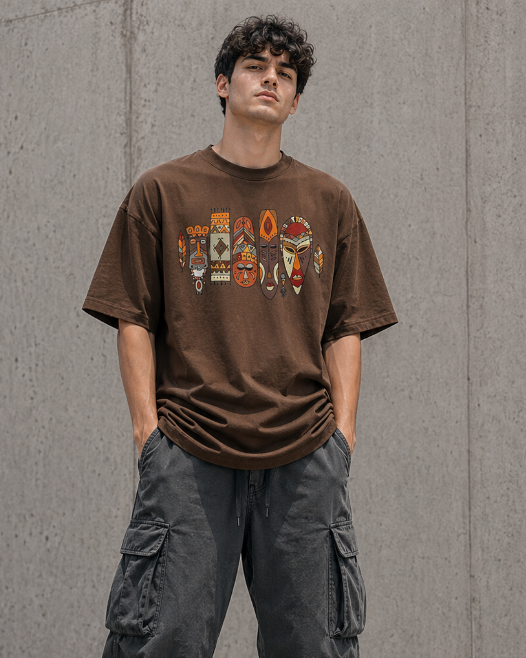 Tribal Mask Graphic Oversized T-Shirt