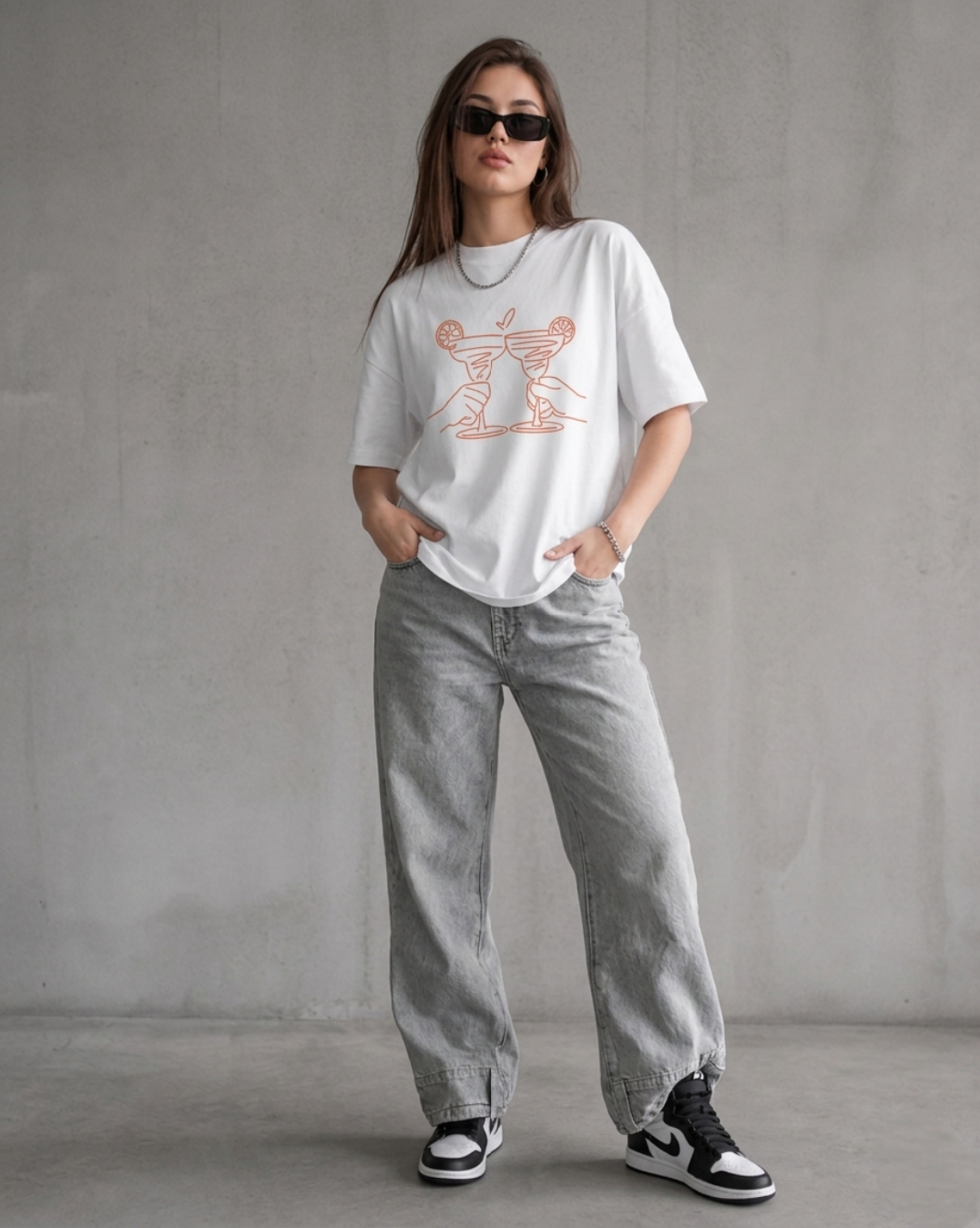 Cheers Line Art Oversized T-Shirt