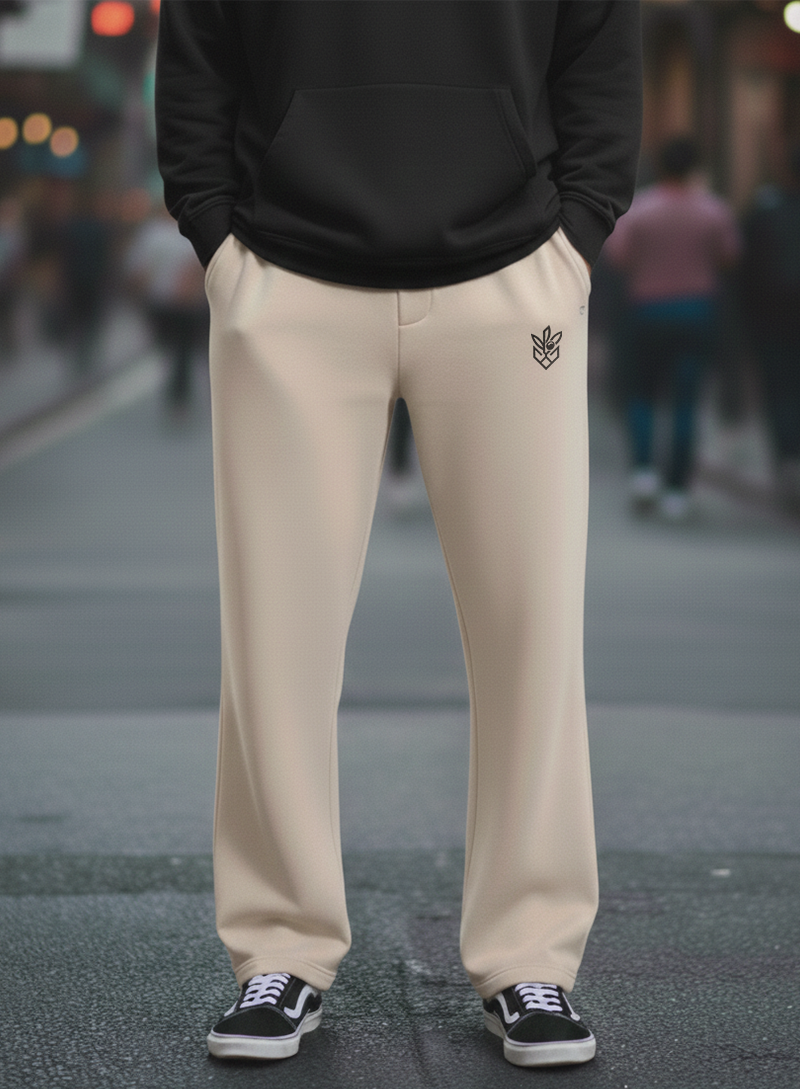 Beige Comfort Wide-Leg Trousers