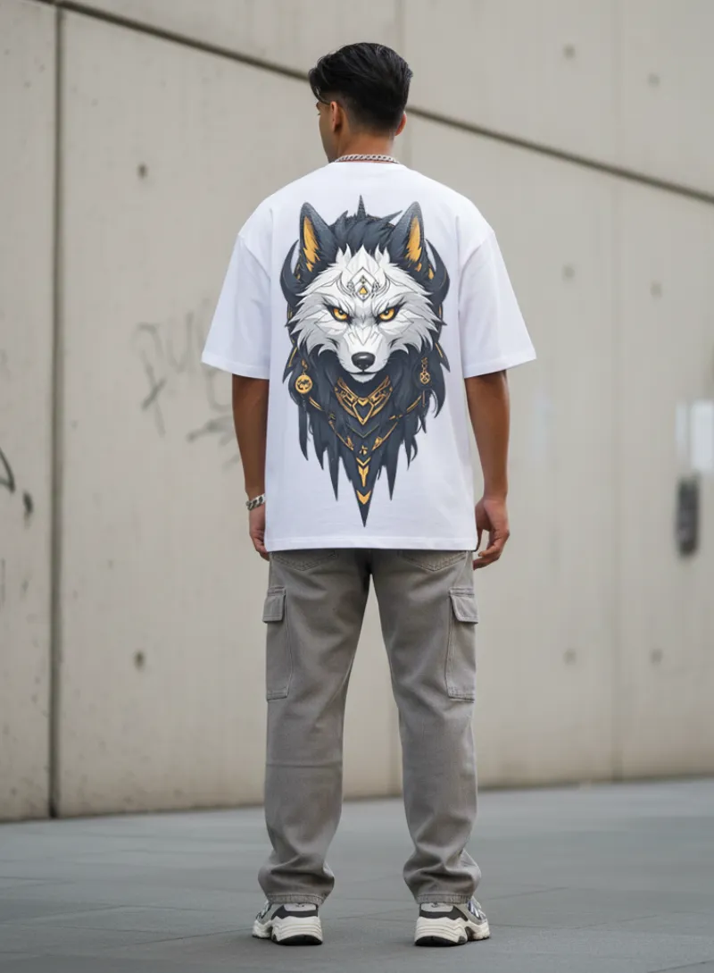 Gold Scarf Wolf White T-shirt