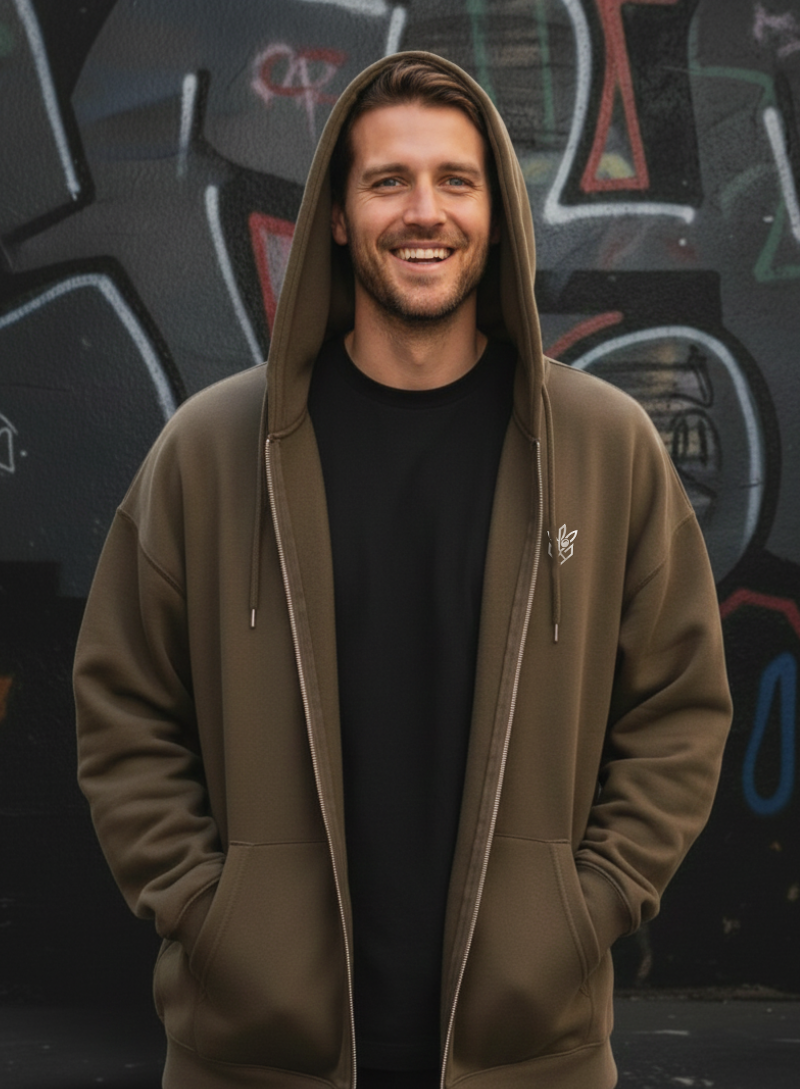 Mouse Brown Zipper Hoodie Street Look