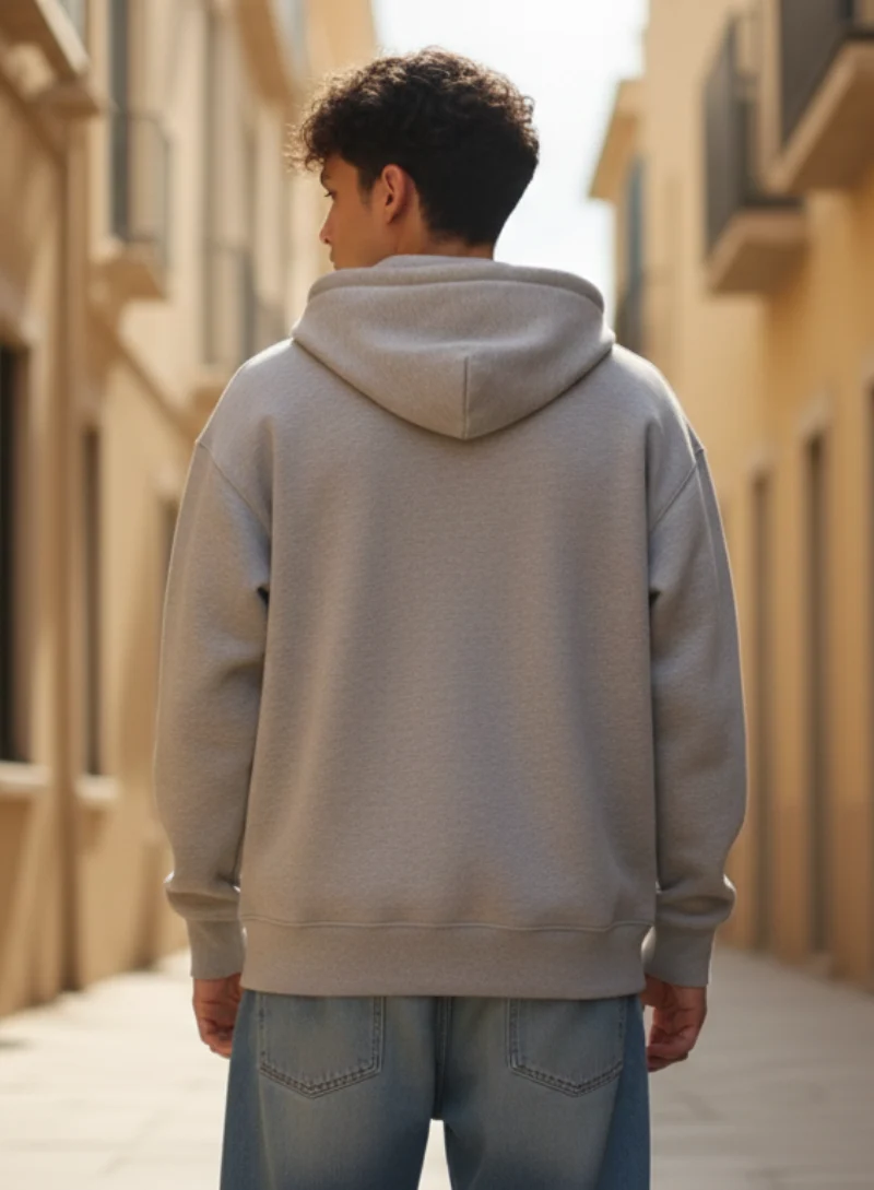 Light Grey Zipper Hoodie Street Look